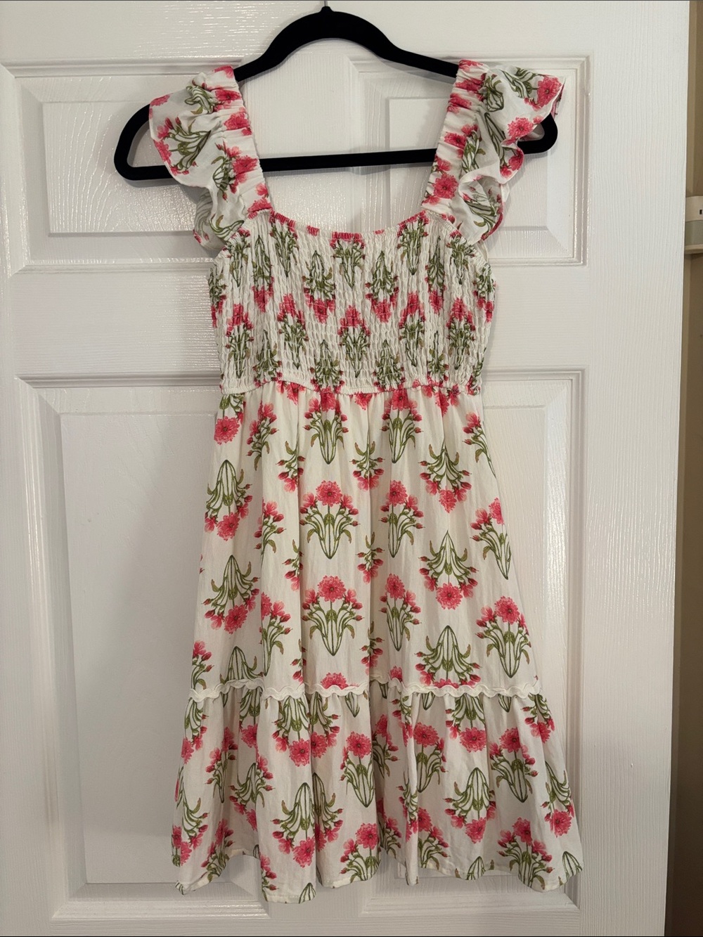 Floral Smocked Sundress - White with Pink & Green